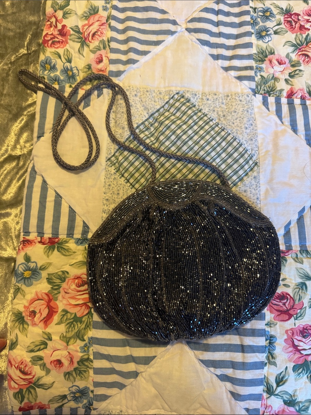 La Regale Black Beaded Round Crossbody Bag